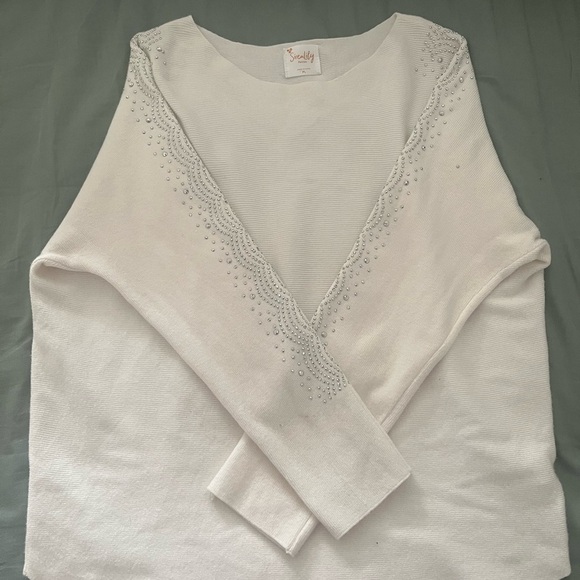 Siren Lily Cream Long Sleeve Blouse with Lace Detail - Picture 1 of 3